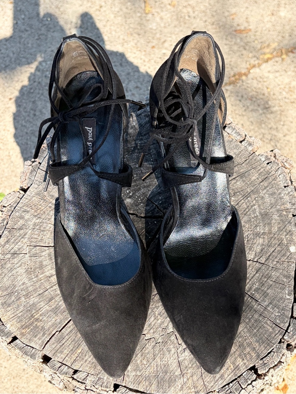 Paul Green Black Suede Lace-Up Pointed Heels SZ 7.5